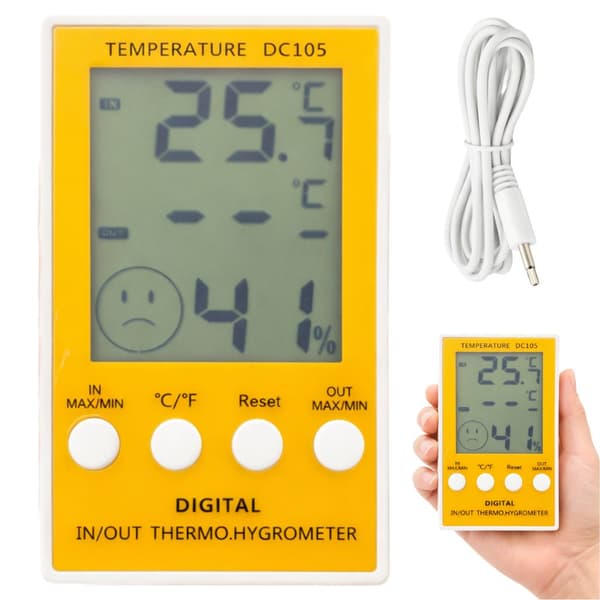Digital termometer og hygrometer med sensor – temperatur inne/ute med LCD-display