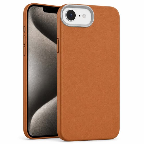 Tynt TPU-etui med læderfinish til iPhone 16e – Brun