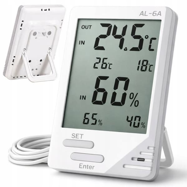 Digital værstasjon med hygrometer og sensor – termometer inne/ute med LCD-display