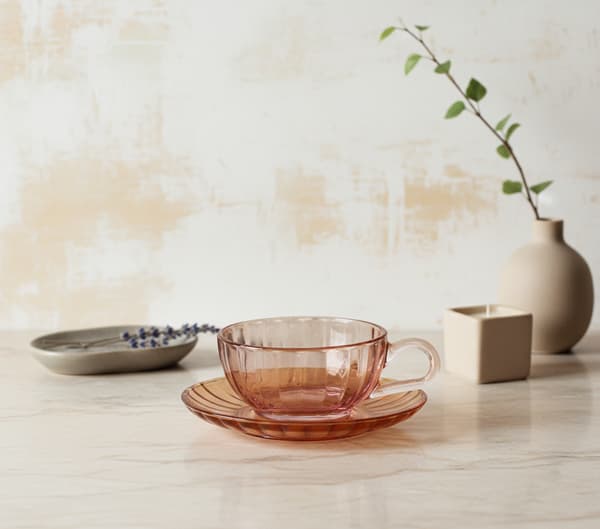 Glaskop med Underkop Vini 15.5x15.5x7 cm Orange Rosa 1 sæt