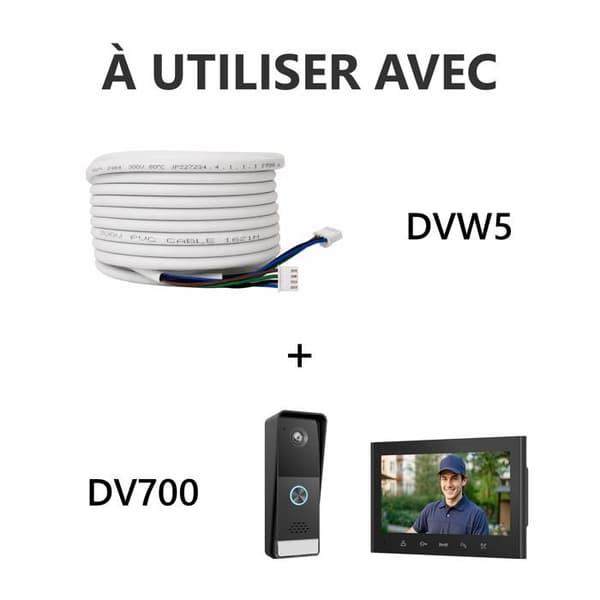 Intercomkabel 4 trådar - ELRO - DVW5 - 5 m - Förinstallerade kontakter - Kompatibel med DV700/DV4000