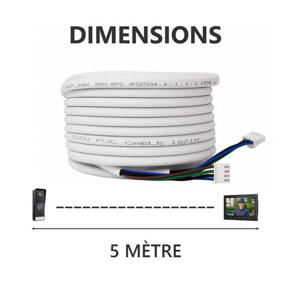 Intercomkabel 4 trådar - ELRO - DVW5 - 5 m - Förinstallerade kontakter - Kompatibel med DV700/DV4000