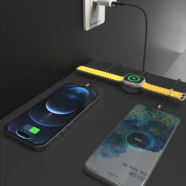 Dudao 3in1 Apple Watch oplader m/USB-C/Lightning-kabel A12Max Plus - Sort