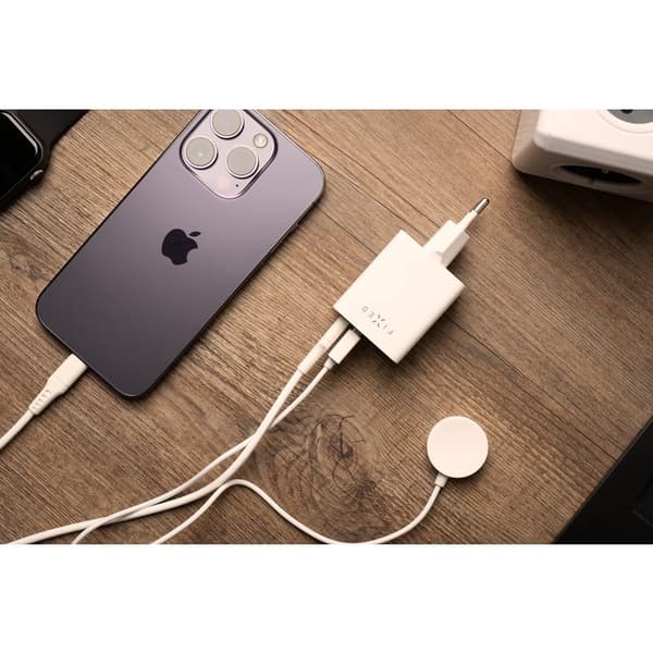 FIXED Super Snabb Mini Hemladdare 45W USB-C PD+USB-A Vit