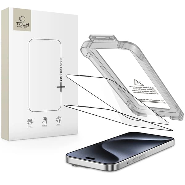 Tech-Protect [2-pakkaus] iPhone 15 Pro Karkaistu lasinen näytönsuoja - Musta