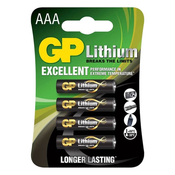 GP Batteri AAA Lithium 1.5V 4-Pakke