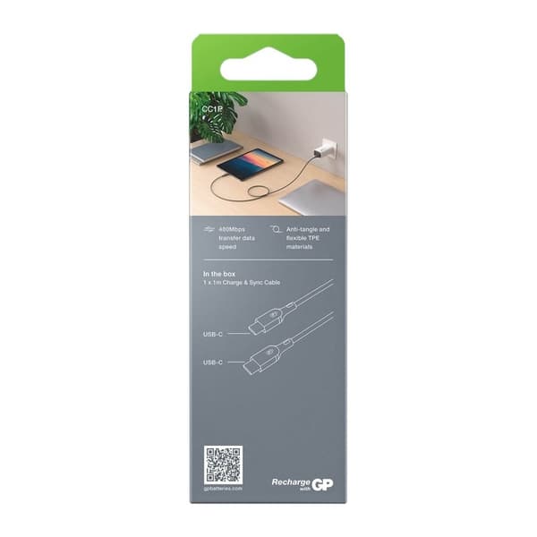 GP-kaapeli USB-C–USB-C 60W CC1P 1m