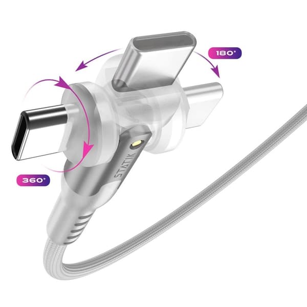 STATIK Kaapeli PowerPivot Pro Nylonpunottu USB-C–USB-C Valkoinen 1m