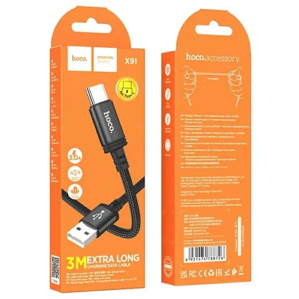 HOCO USB-A till USB-C Kabel 3A X91 3 m black
