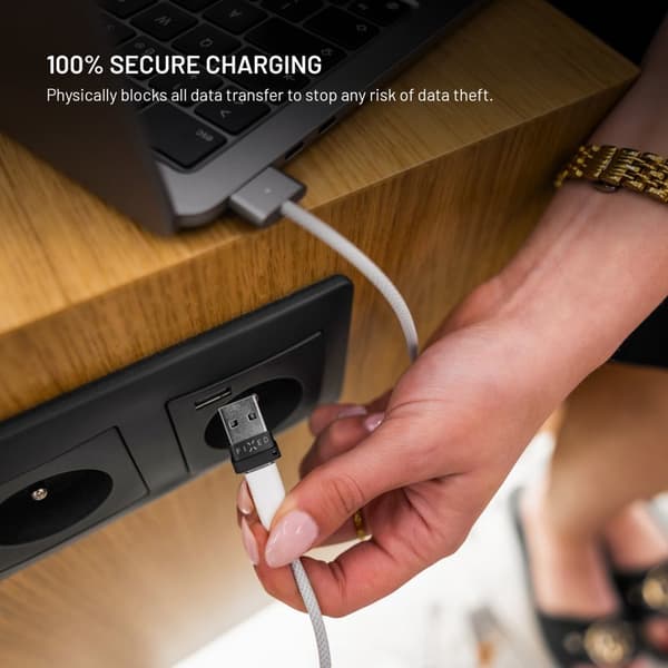 FIXED Data Blocker 2i1 USB-A & USB-C 240W til sikker opladning Sort