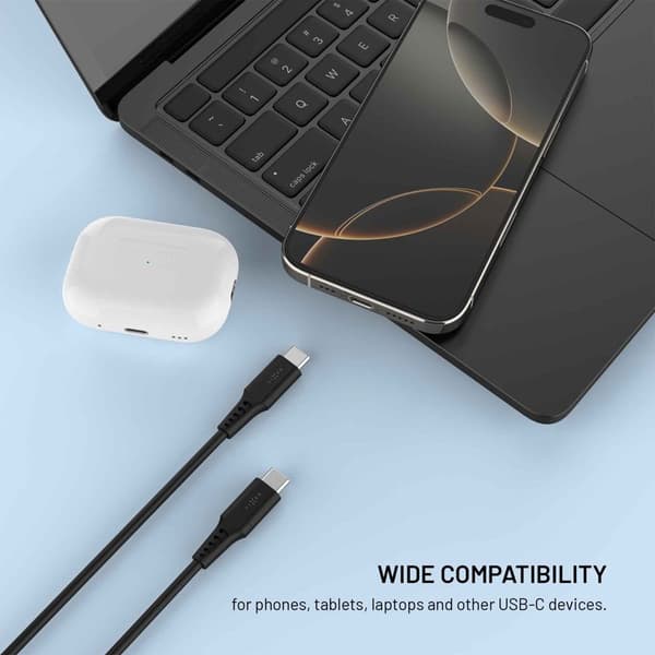 FIXED LIQUID silikonkabel 60W USB-C/C 0.3m Svart