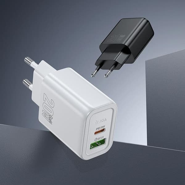 Hoco Snabbladdare 20W 1xUSB-A 1xUSB-C PD QC3.0 3A N61 - Vit