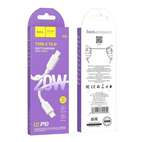 HOCO USB-C til Lightning Kabel 20W 1m PD 2.4A X96 - Hvid