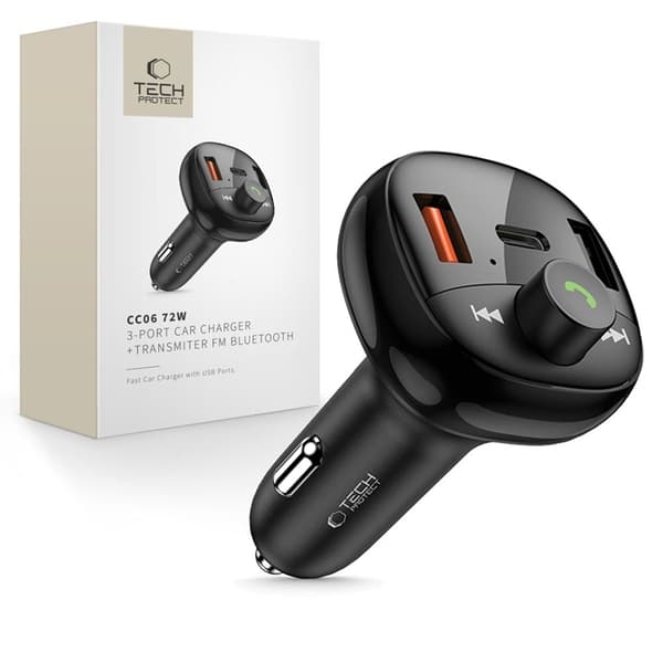 Tech Protect Biloplader USB-C Til USB-A 72W Plus Bluetooth - Sort