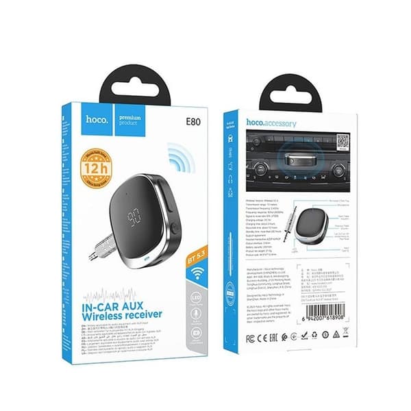 Hoco Adapter Aux Bluetooth Jack 3.5mm E80 - Sort