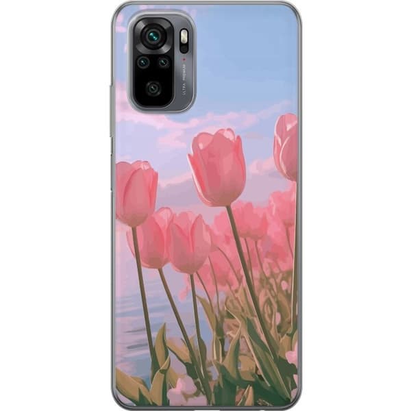 Telefontaske til Xiaomi Redmi Note 10 med lyserøde tulipaner