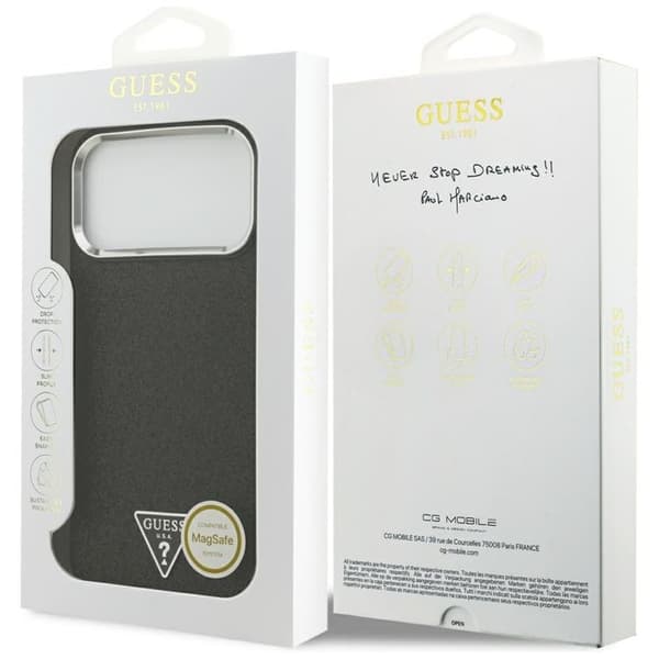 Guess Telefontaske til iPhone 17 Pro Max MagSafe Glitter Triangle Logo - Sort
