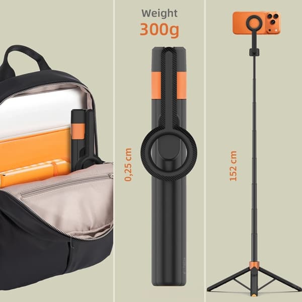 Tech-Protect Magsafe Bluetooth Selfie Stick Stativ L10S - Sort/Orange