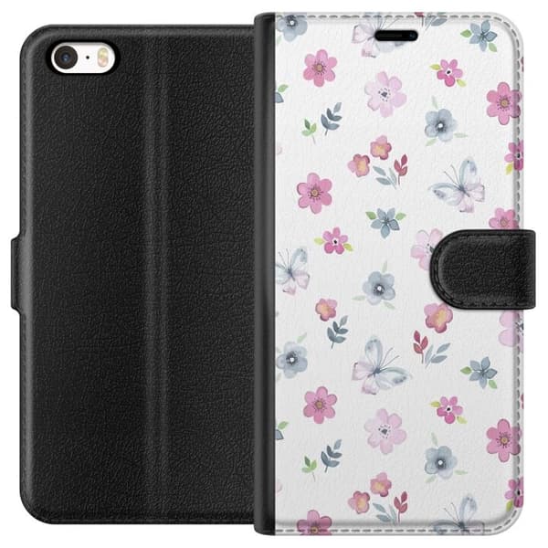 Apple iPhone 5s tegnebog med blomster og sommerfugle