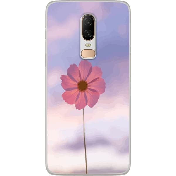 Taske til OnePlus 6 med lyserød blomst