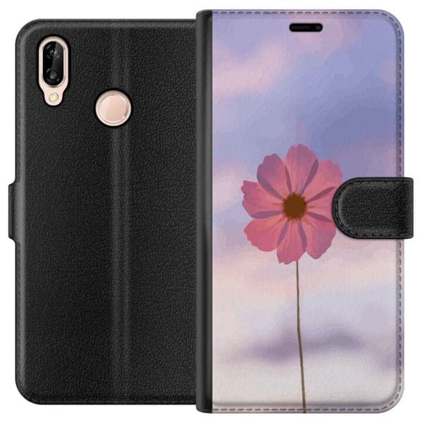 Pung Taske til Huawei P20 lite med Lyserød Blomst