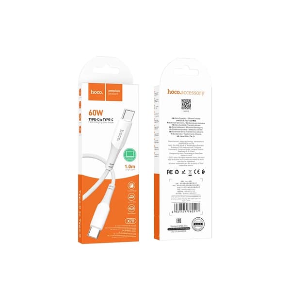 HOCO USB-C til USB-C kabel PD 3A 60W X70 1 m hvid