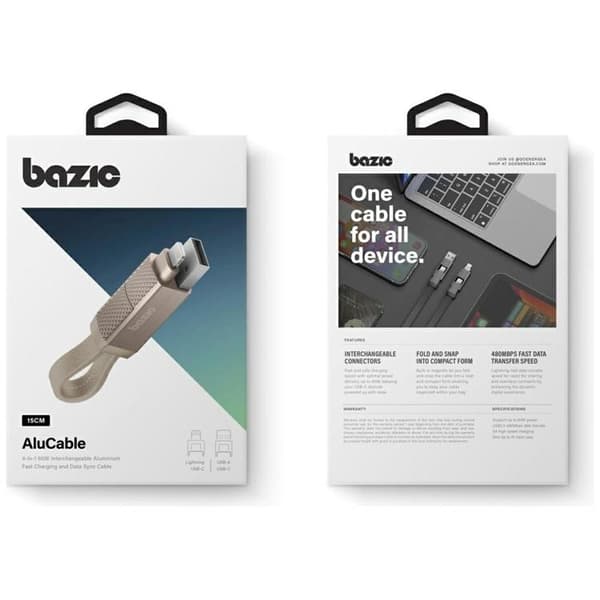 Bazic USB-C/USB-A til USB-C/Lightning 60W Kabel 15cm 3A Alucable GoCharge