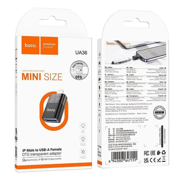Hoco USB-A Till Lightning Adapter UA36 - Svart