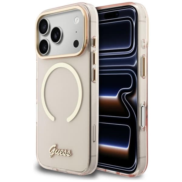 Guess Telefontaske Til iPhone 17 Pro Max MagSafe IML Gradient Script Metal - Lyserød