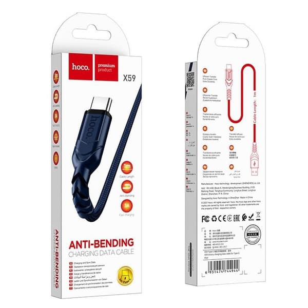 HOCO USB-A til USB-C kabel QC 3A X59 1 m blå