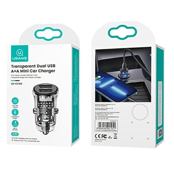 USAMS C31 Billaddare 2xUSB-A 3A - Svart