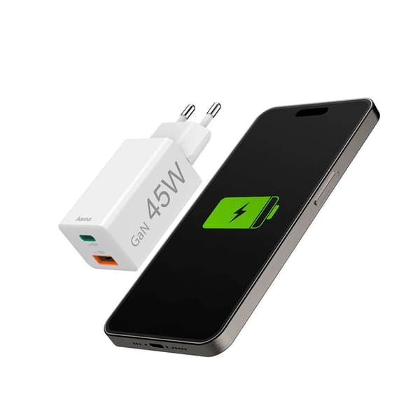 Hama Snabbladdare 45W 1xUSB-C 1xUSB-A GaN - Vit