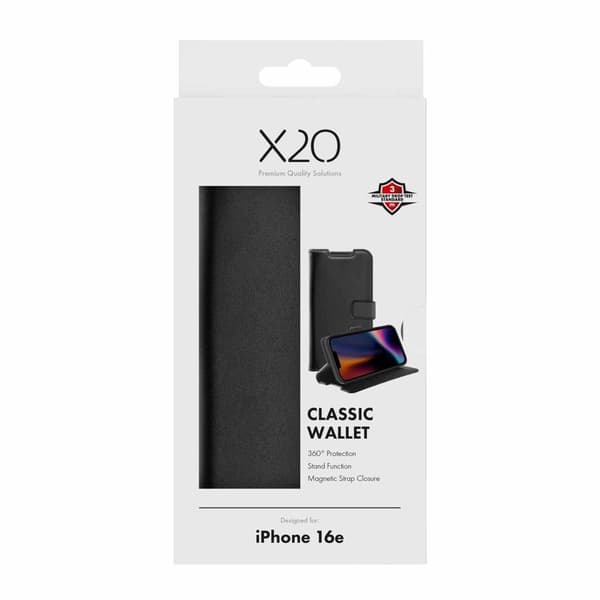 X2O Classic Wallet Plånboksfodral Apple iPhone 17e/16e Svart