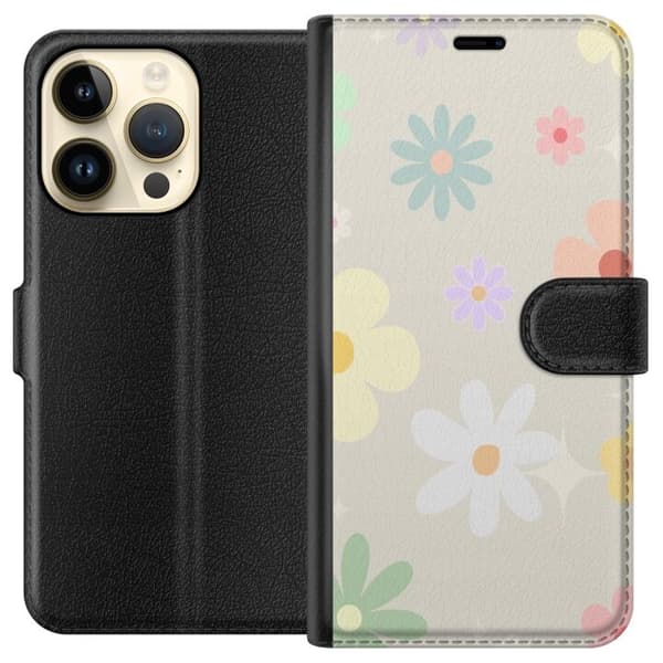 Plånboksfodral till Apple iPhone 15 Pro med fejdande blommor