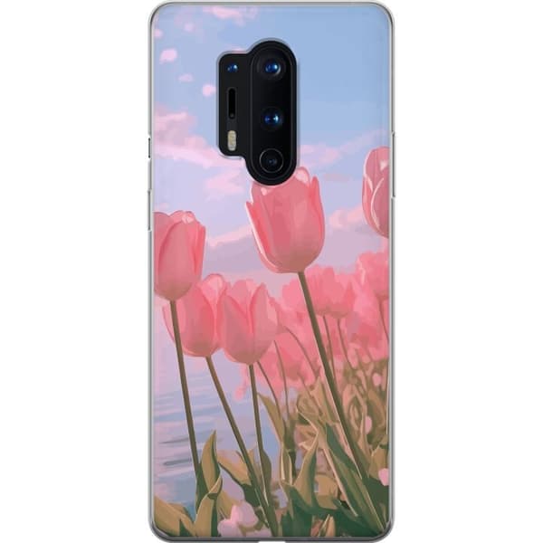 Taske til OnePlus 8 Pro med lyserøde tulipaner