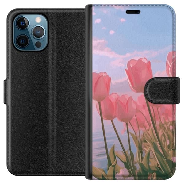 Pung Taske til Apple iPhone 12 Pro Max med Lyserøde Tulipaner