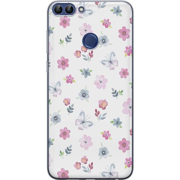 Mobiletui til Huawei P smart med blomster og sommerfugle