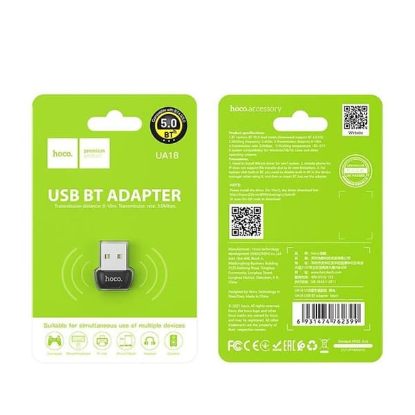 HOCO adapter USB A bluetooth UA18 sort