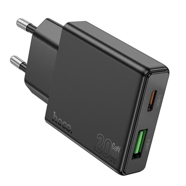 Hoco Hurtigoplader PD 20W USB-A USB-C QC3.0 3A N38 - Sort