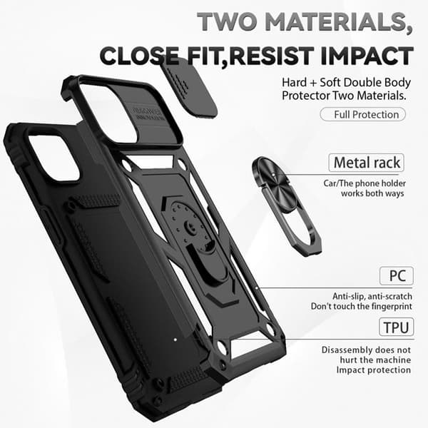 iPhone 14 Taske Ringholder Kickstand - Sort