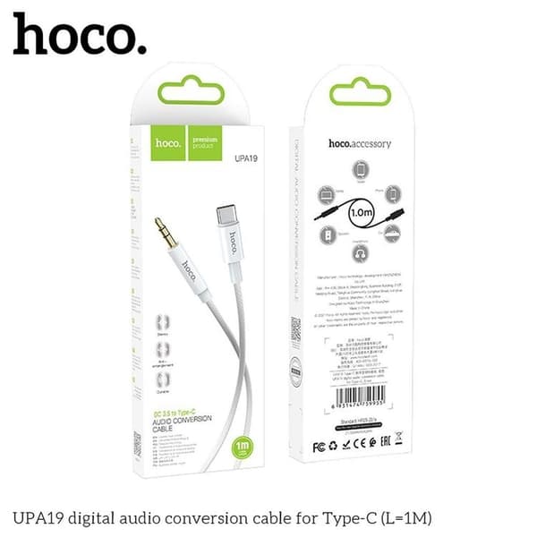 HOCO Kabel AUX Jack 3,5 mm til USB-C UPA19 1 m sølv