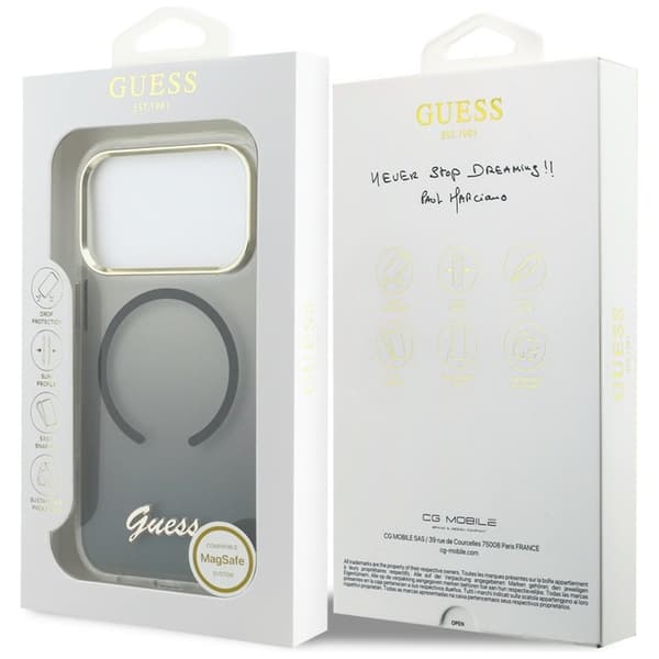 Guess Telefontaske Til iPhone 17 Pro Max MagSafe IML Gradient Script Metal - Sort