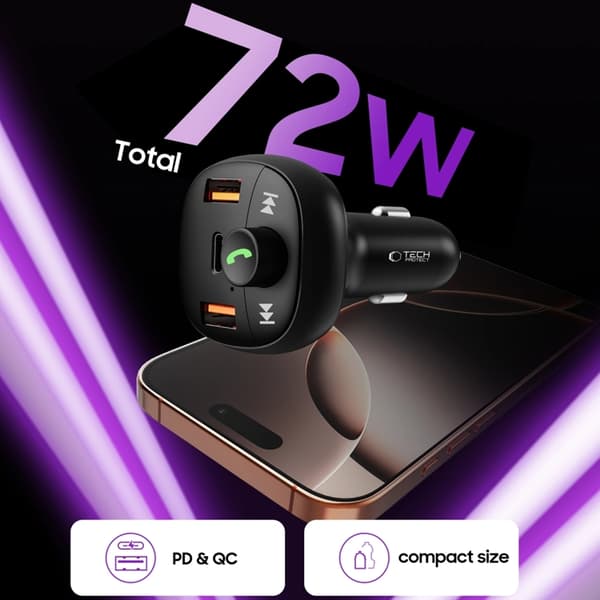 Tech-Protect Billaddare USB-C Till USB-A 72W Plus Bluetooth - Svart