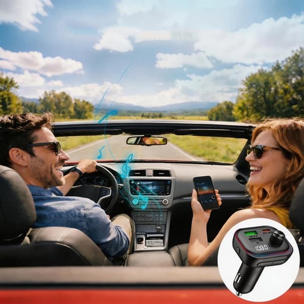 Tech-Protect Biloplader CC07 3-Port PD 54W + FM Bluetooth-sender - Sort
