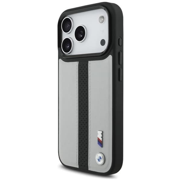 BMW telefontaske til iPhone 17 Pro MagSafe M perforeret stribe logo - grå