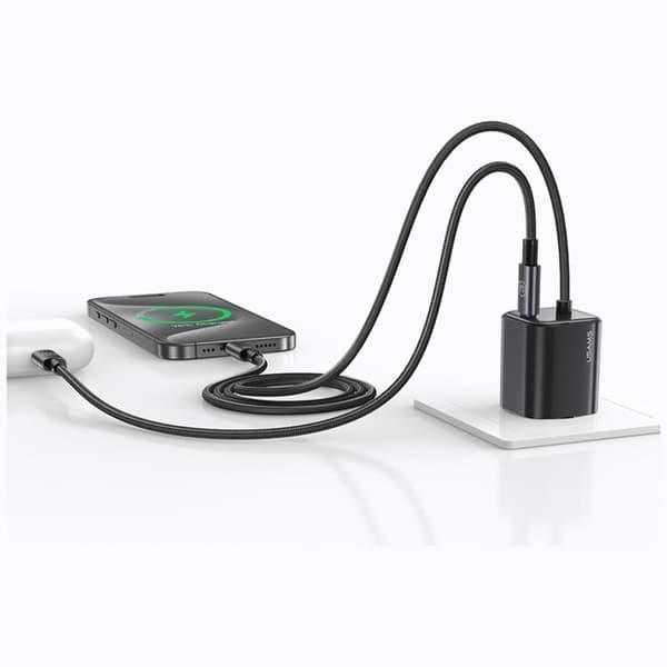 USAMS Hurtigoplader 20W 2xUSB-C GaN Mini JC - Sort