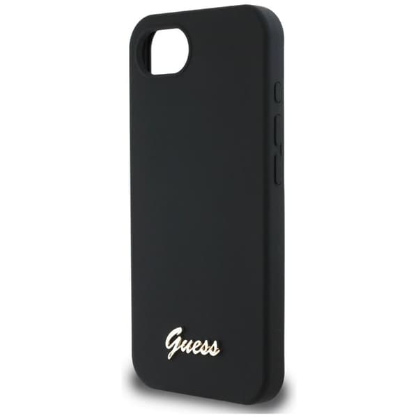 Guess-puhelinkotelo iPhone 16e MagSafe silikonisella Script Metal -logolla