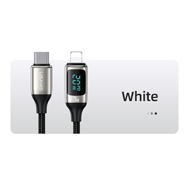USAMS Flätad kabel U78 USB-C–Lightning LED 1,2m (US-SJ545) - Vit