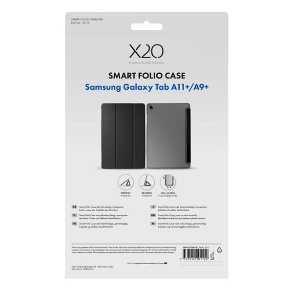 X2O Smart Folio -kotelo Samsung Galaxy Tab A11+/A9+ musta
