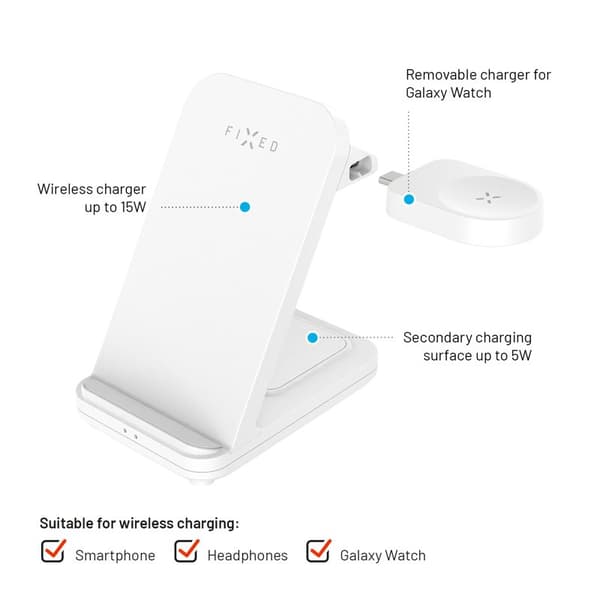 FIXED 3i1 Trådløs Ladestation til Samsung Hvid